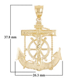 14k Yellow Gold Jesus Christ  Cross Anchor Ship Mariners Pendant 1.5" 5.1 grams