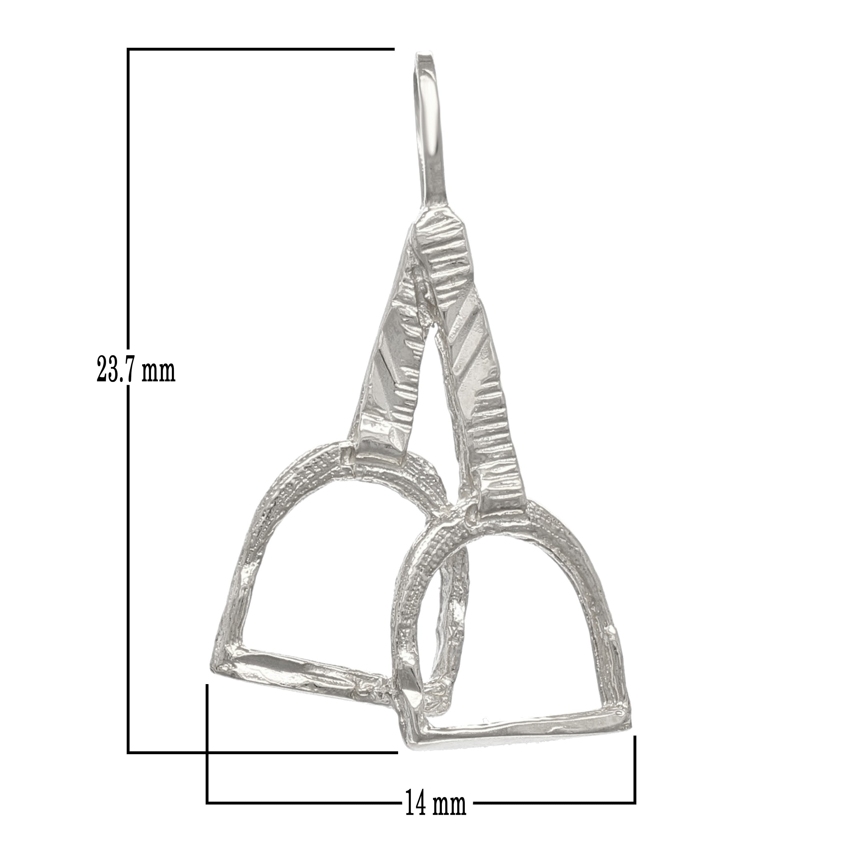 14k White Gold Solid Horse Step Up Stirrup Horse Pendant 1.1 grams - White