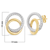 Italian 14k Yellow & White Gold Small Double Shiny Eternity Circle Stud Earrings - Double Eternity