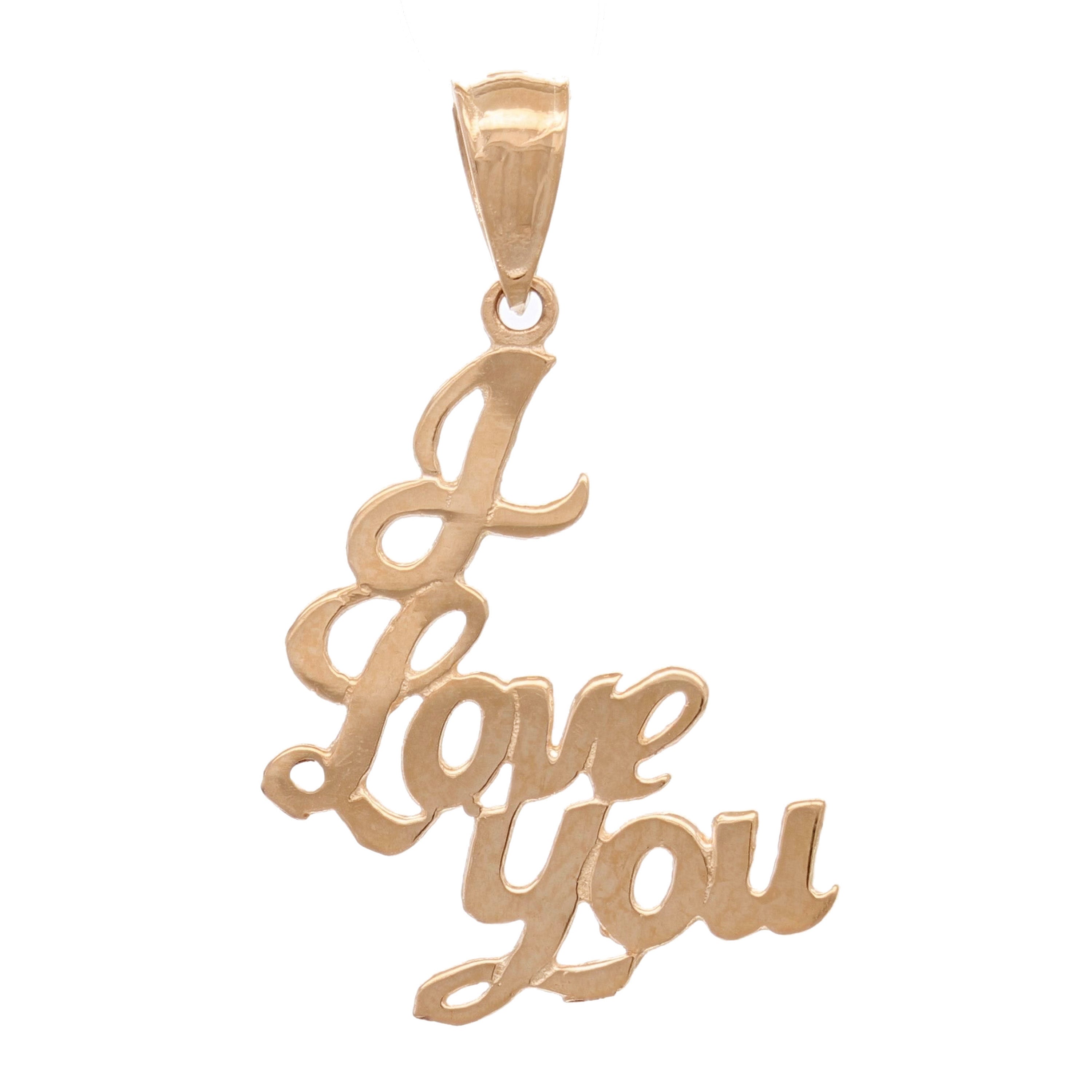 14k Rose Gold Solid I Love You Words Charm Pendant 1" 0.8 gram - Rose