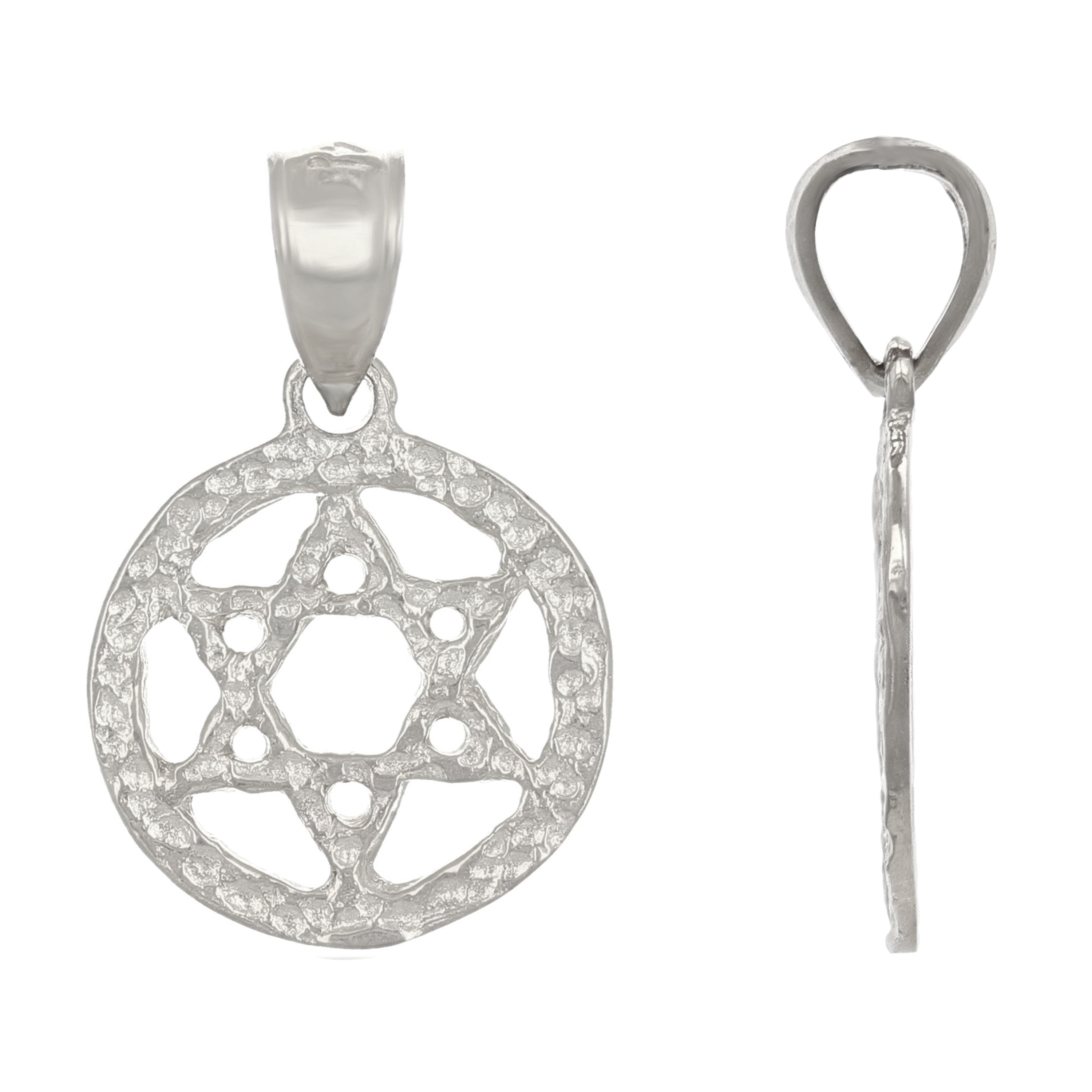14k White Gold Solid Jewish Star of David Charm Pendant 1.2g - White