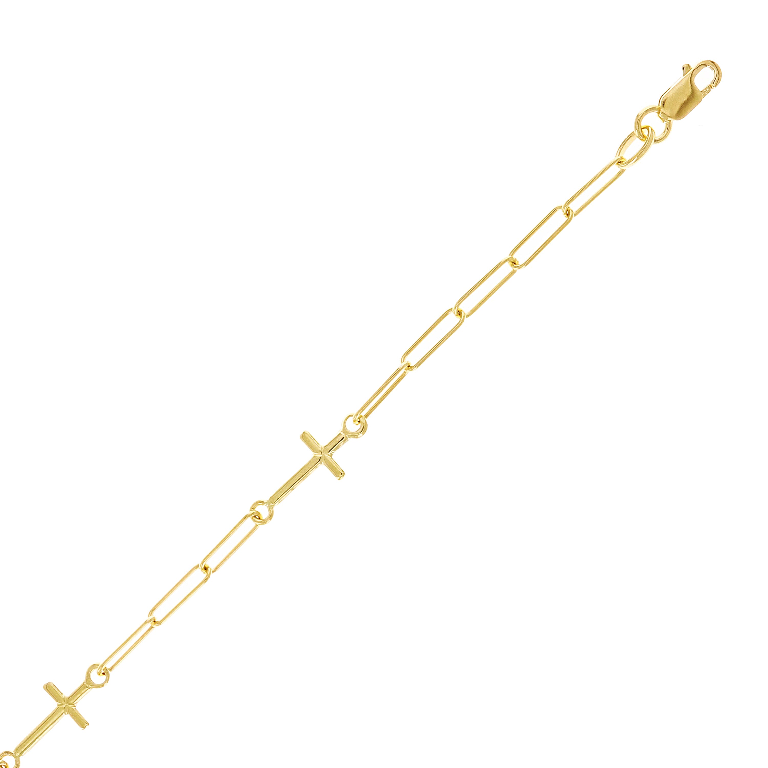 Italian 14k Yellow Gold Cross & Paper Clip link Bracelet 7.25" 2.5 grams