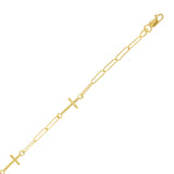 Italian 14k Yellow Gold Cross & Paper Clip link Bracelet 7.25" 2.5 grams