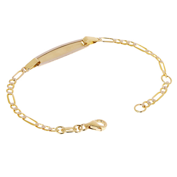 Italian 14k Two Tone Gold Engravable Baby Kids ID Figaro Bracelet 5.5