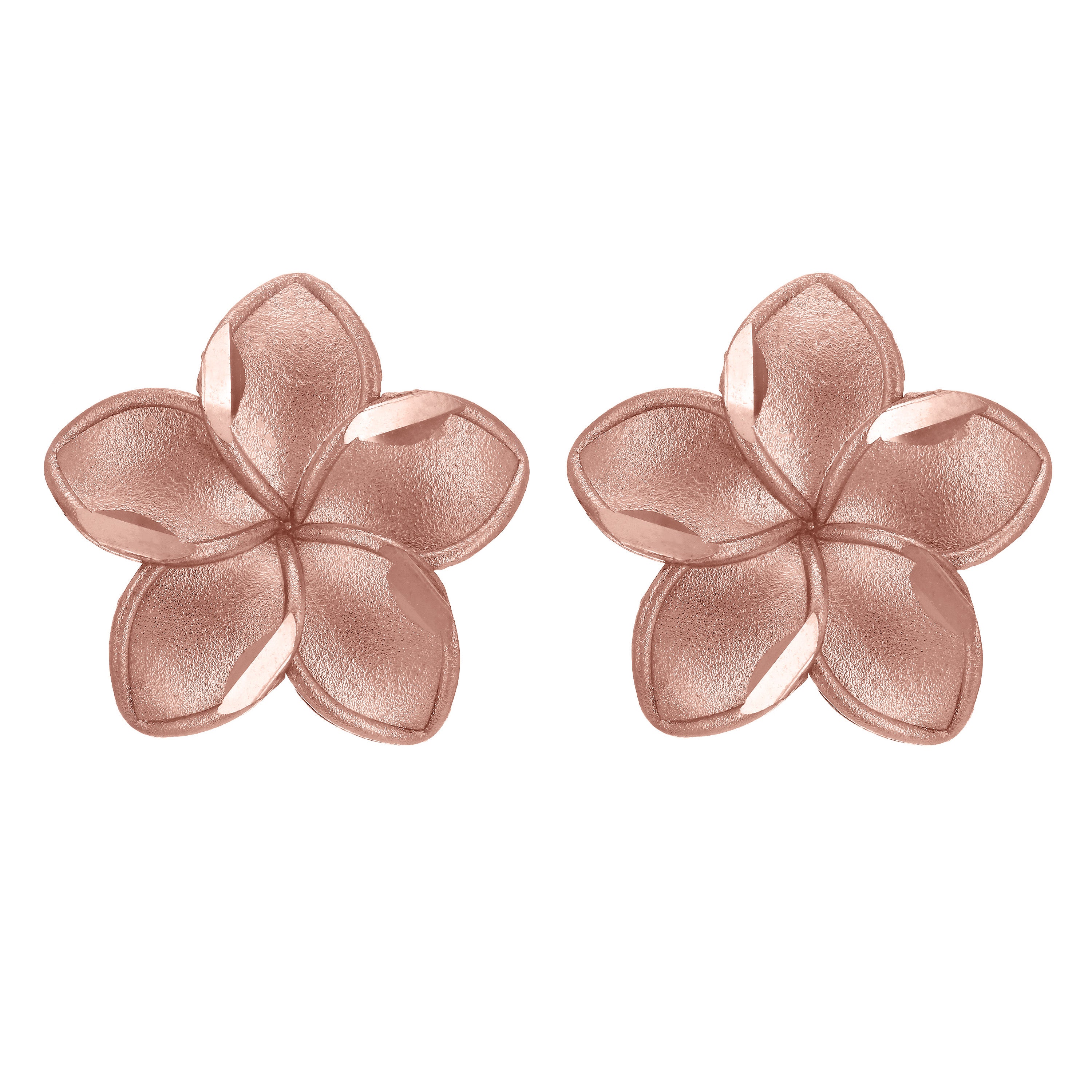 14k Rose Gold Hawaiian Plumeria Flower Earrings Medium - Medium