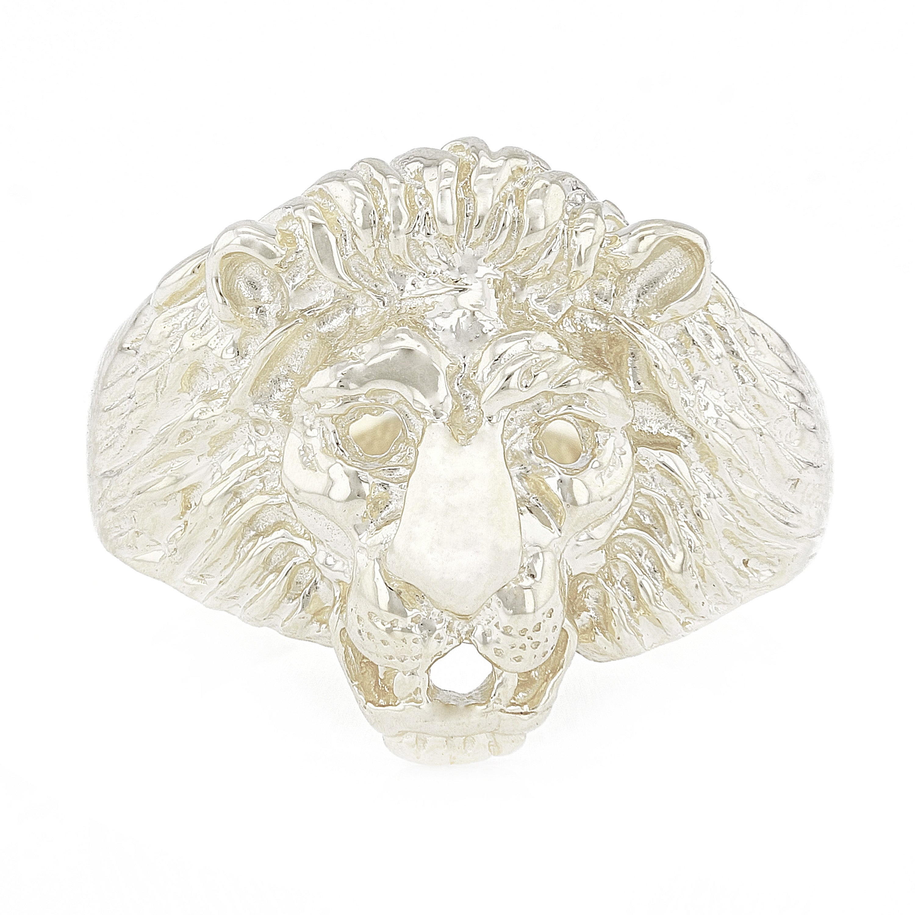 Men's 14k White Gold Big Lion Head Closed Eyes Ring Size 7 - Ring Size 7