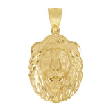 14k Yellow Gold Solid Diamond Cut Roaring Lion Head Face Pendant 1.4" 2.8 grams - Small