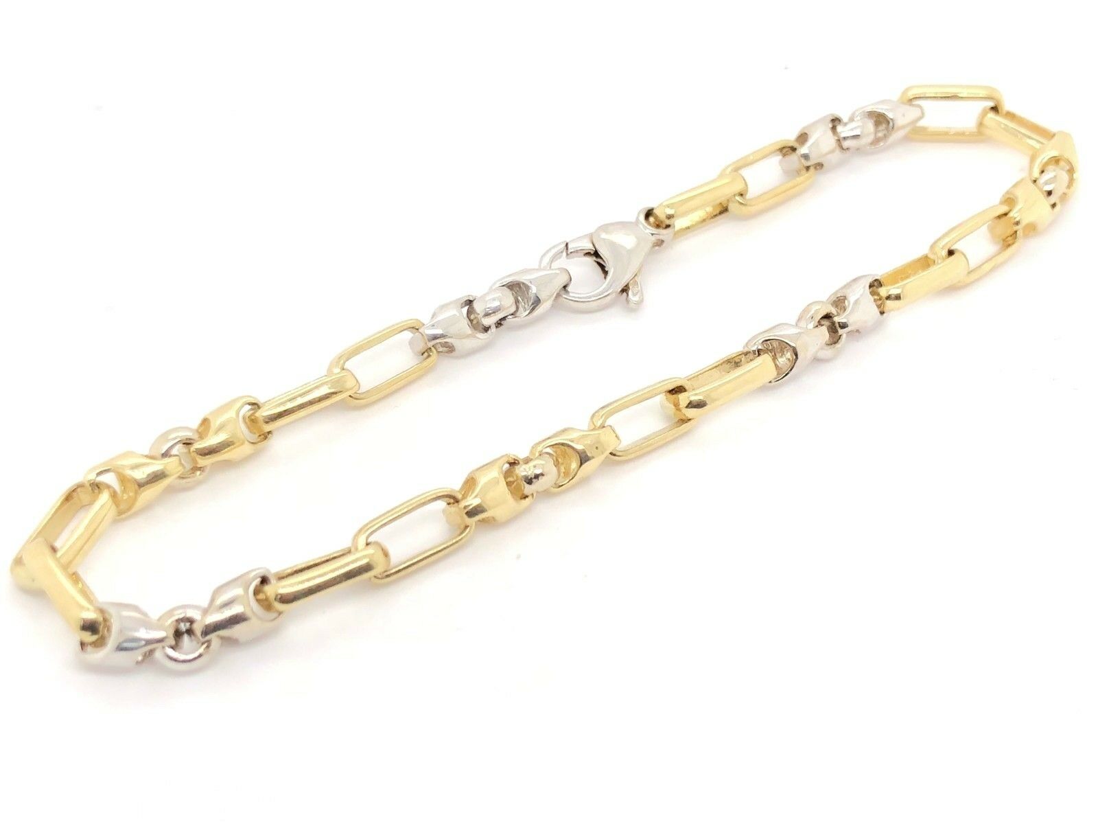 14k Two Tone Gold Handmade Fashion Link Bracelet 8.25" 5.5mm 17.3 grams