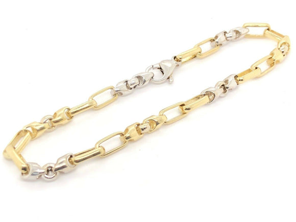 14k Two Tone Gold Handmade Fashion Link Bracelet 8.25