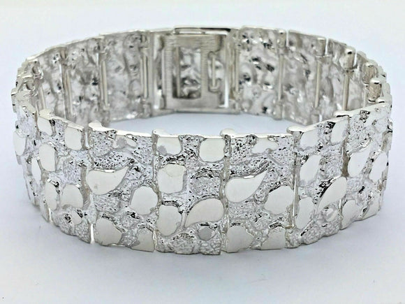 925 Sterling Silver Solid Nugget Bracelet Adjustable 8.25