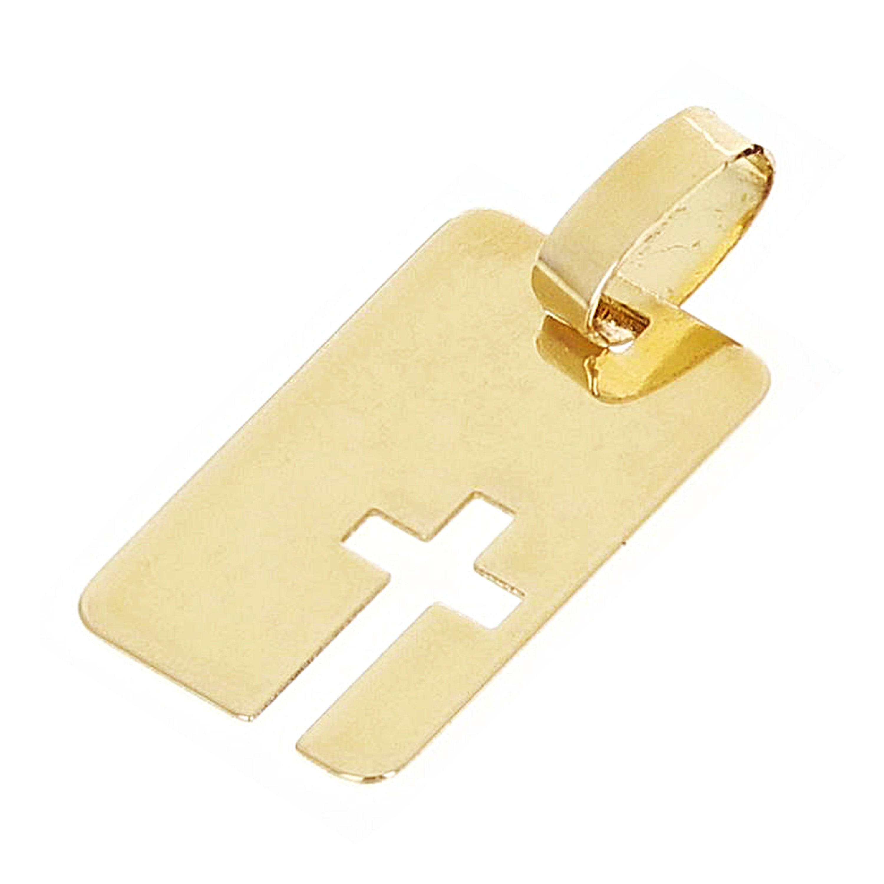 Italian 14k Yellow Gold  Cross Cut Out Disc Rectangle Charm Pendant 0.5 gram - Small
