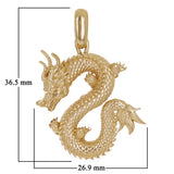 14k Yellow Gold Solid Detailed Good Luck 3D Dragon Charm Pendant 1.4" 6.8 grams