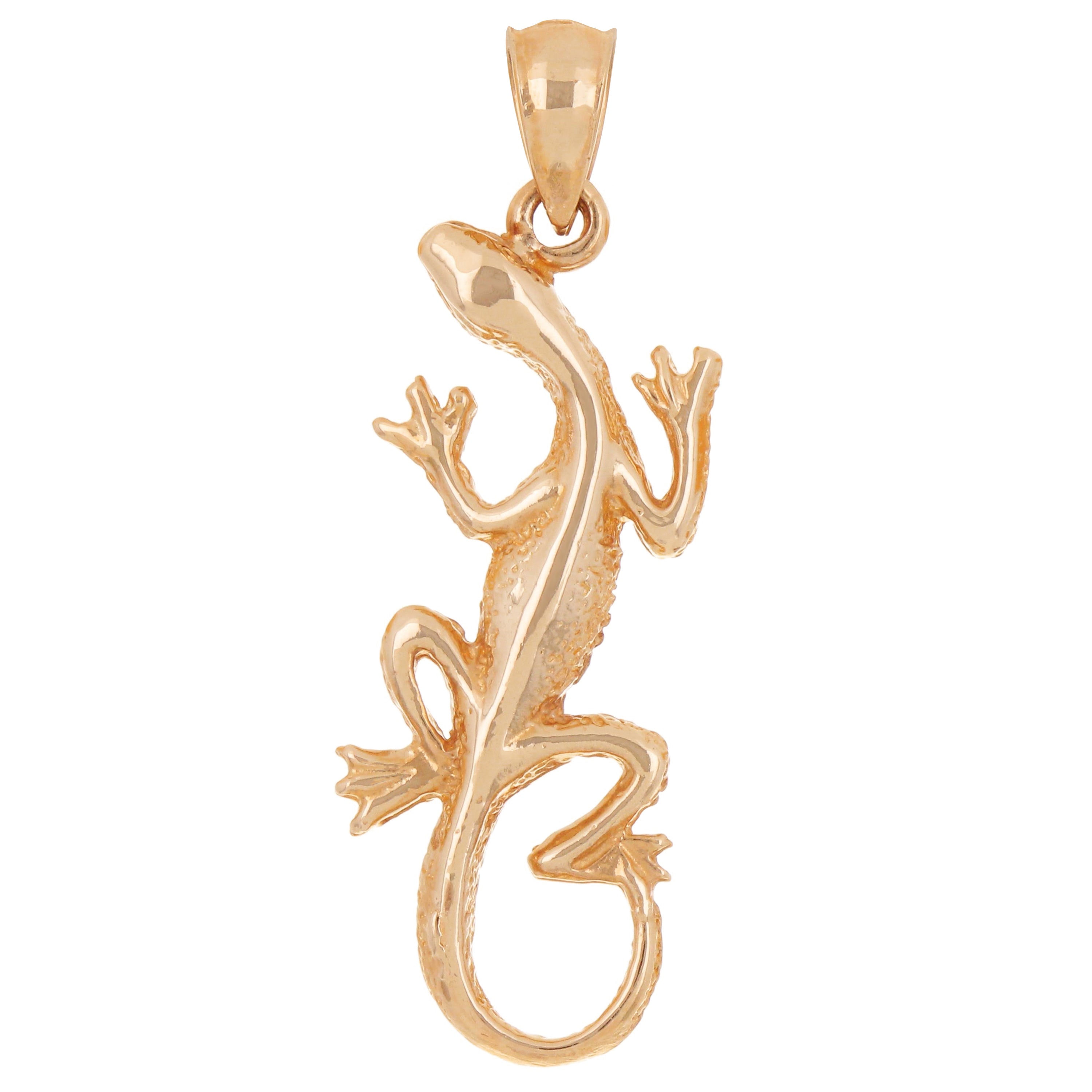14k Rose Gold Solid Polished Gecko Lizard Reptile Charm Pendant 1.3" 1.6 grams - Rose