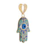 Italian 14k Yellow Gold Blue Enamel Hamsa Hand Charm Pendant 22.5mmx11.5mm 0.4g - Small