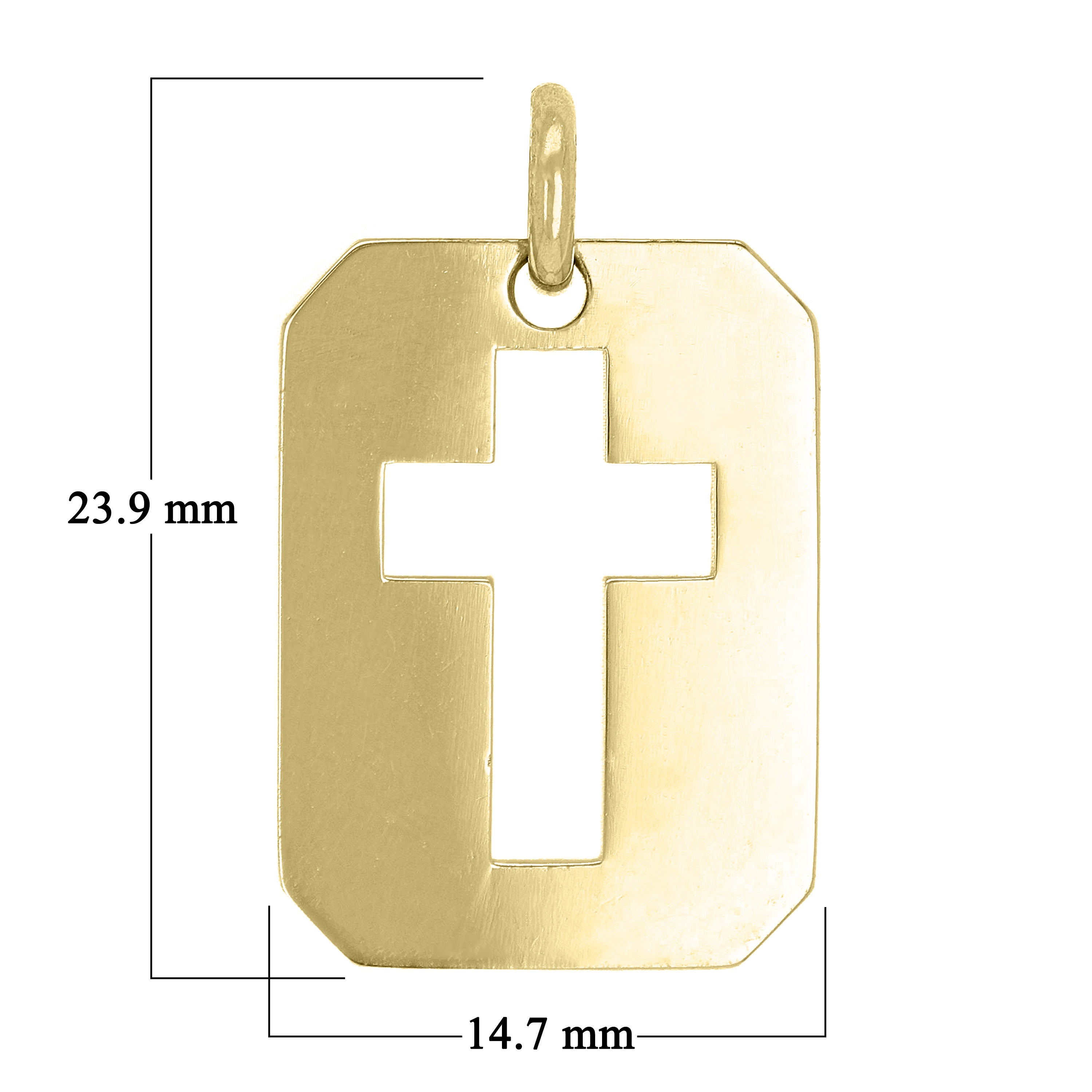 14kt Yellow Gold Cross Cutout Rectangle Charm Pendant  0.9" 3.1 grams