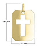 14kt Yellow Gold Cross Cutout Rectangle Charm Pendant  0.9" 3.1 grams