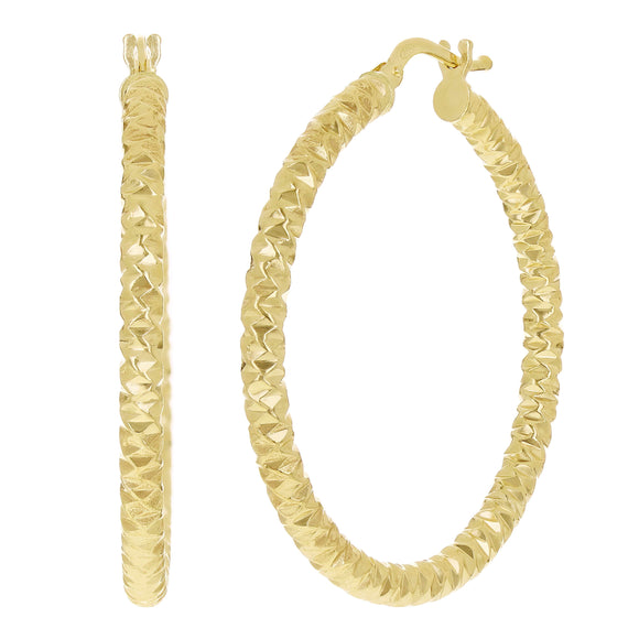 Italian 14k Yellow Gold Diamond Cut Round Hoop Earrings 1.5