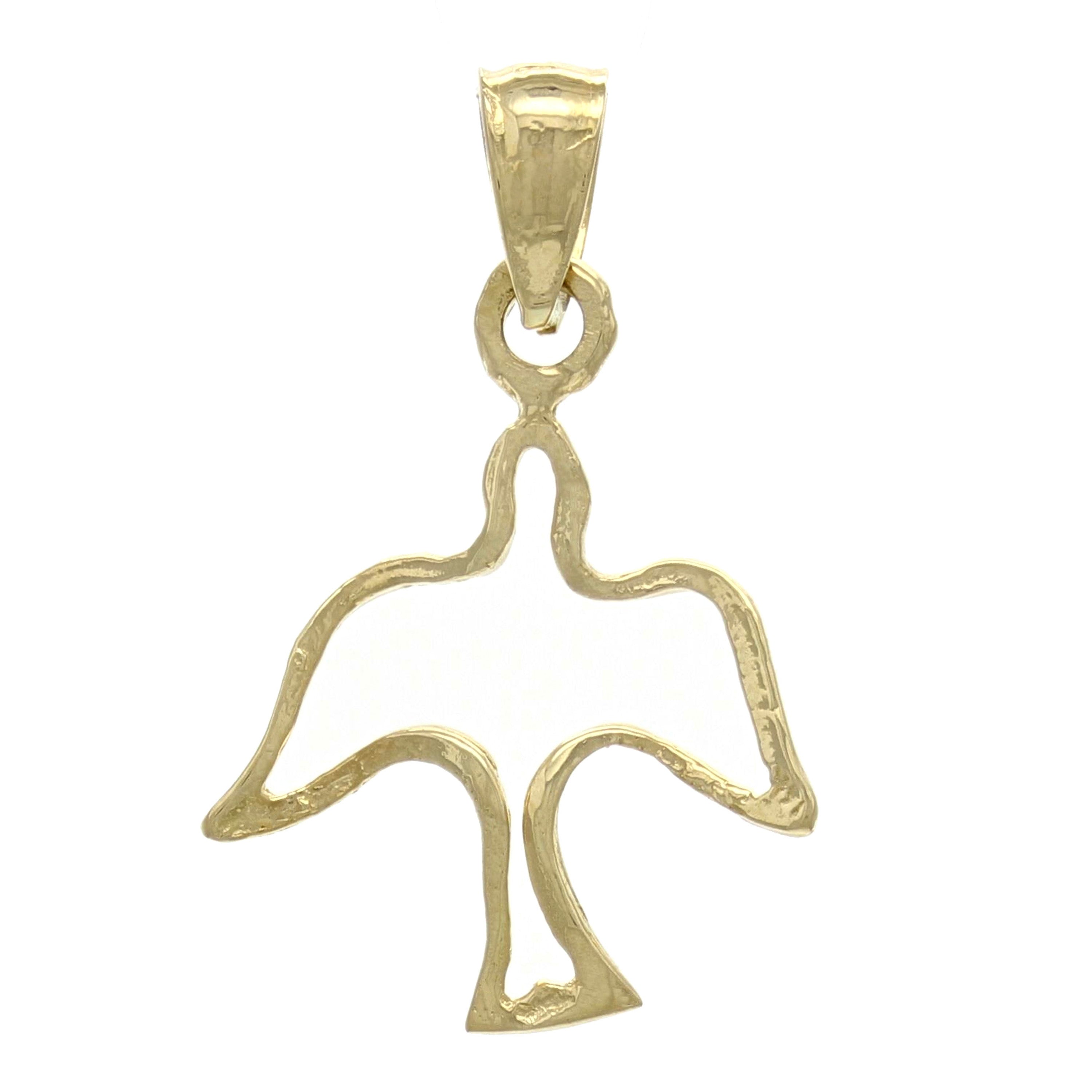 14k Yellow Gold Solid Outline Bird Peace Dove Charm Pendant 0.7 gram - Yellow