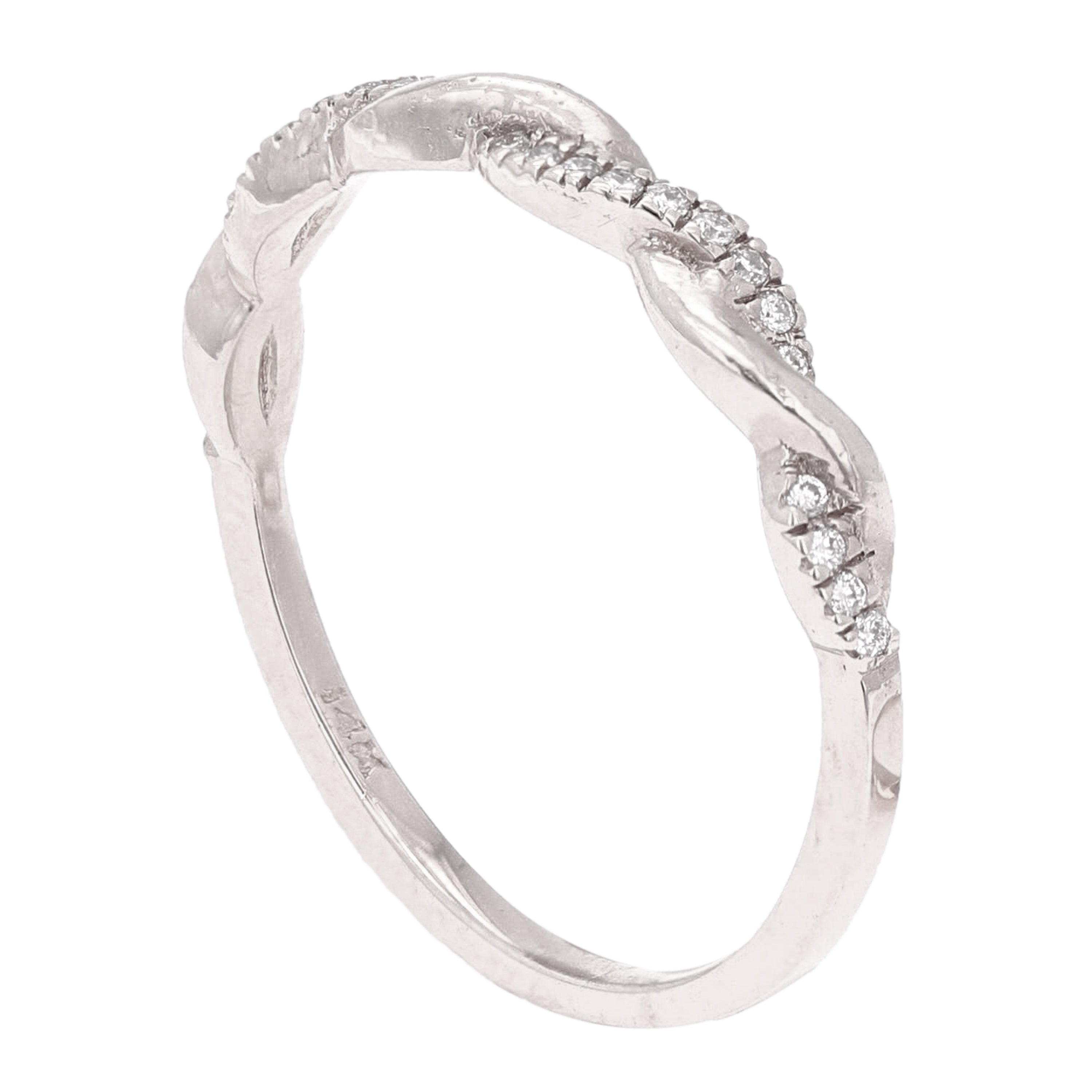 14k White Gold Diamond Pave Entwined Twist Stacking Ring - White