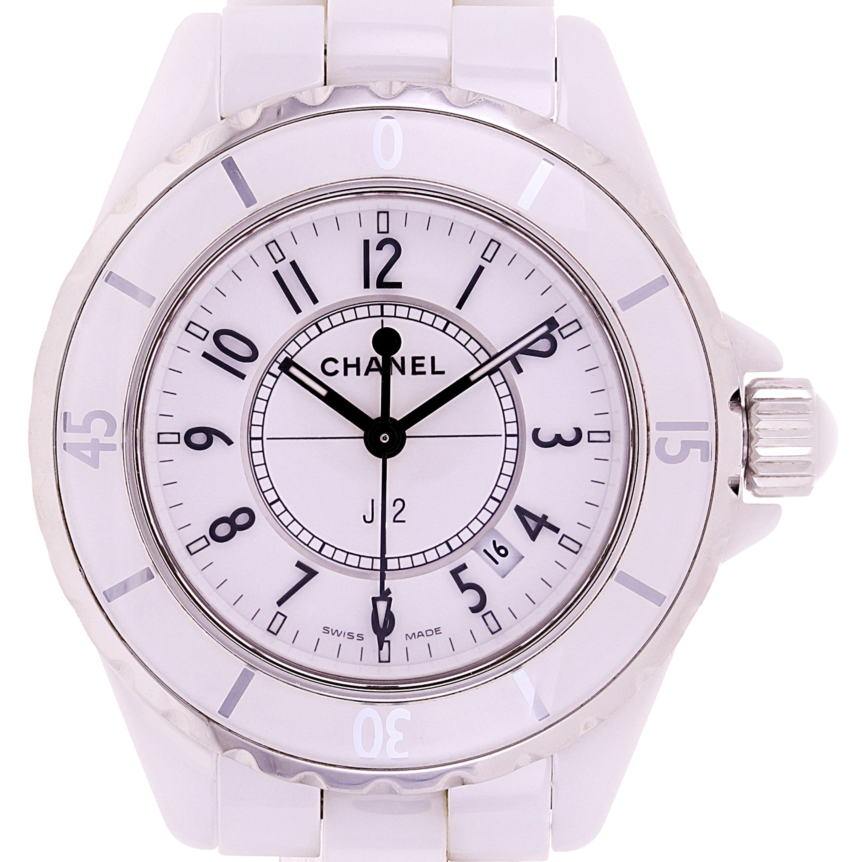 Chanel J12 33mm H0968 Date Ceramic Quartz White Dial Ladies Watch