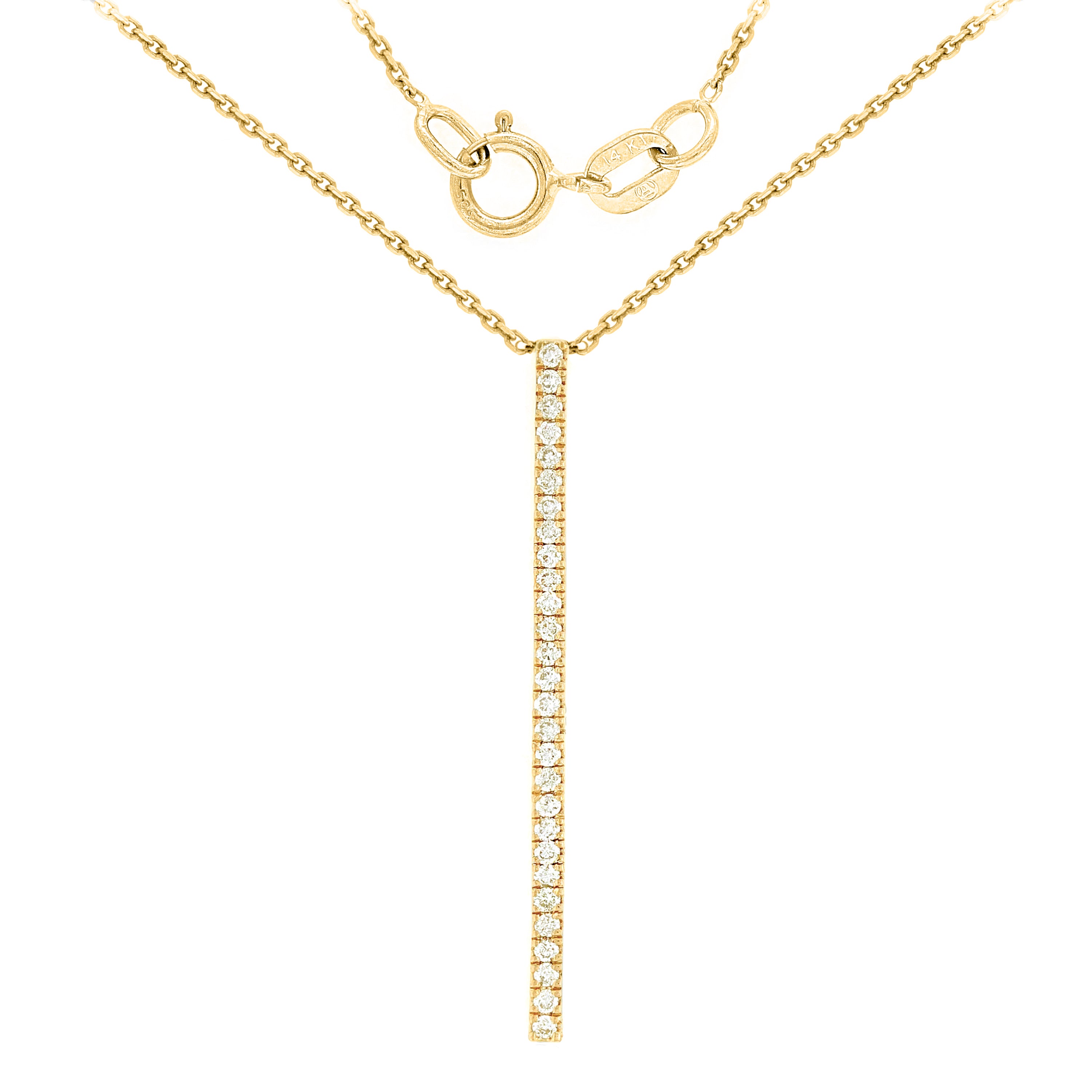 14k Yellow, White or Rose Gold Diamond-Accented Vertical Bar Necklace, 18"