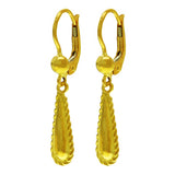 14k Yellow Gold Textured Tear Drop Dangle Lever Back Fashion Earrings 1.3"