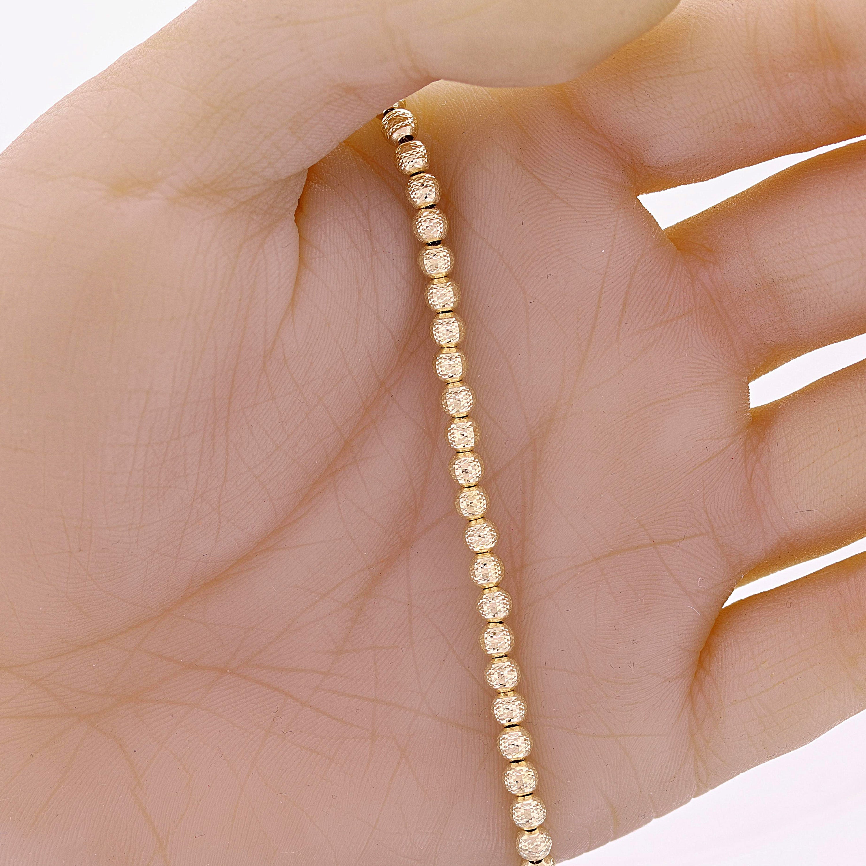 Italian 14k Yellow Gold Bracelet Diamond Cut Ball Bead Bracelet 8" 4mm 4.5 grams