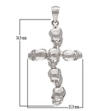 10k White Gold Solid High Polished Cross Skull Charm Pendant 1.65" 4.3 grams