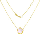 Italian 14k Yellow Gold Pearl Flower Charm Pendant Necklace 16.5-17.5" 2 grams