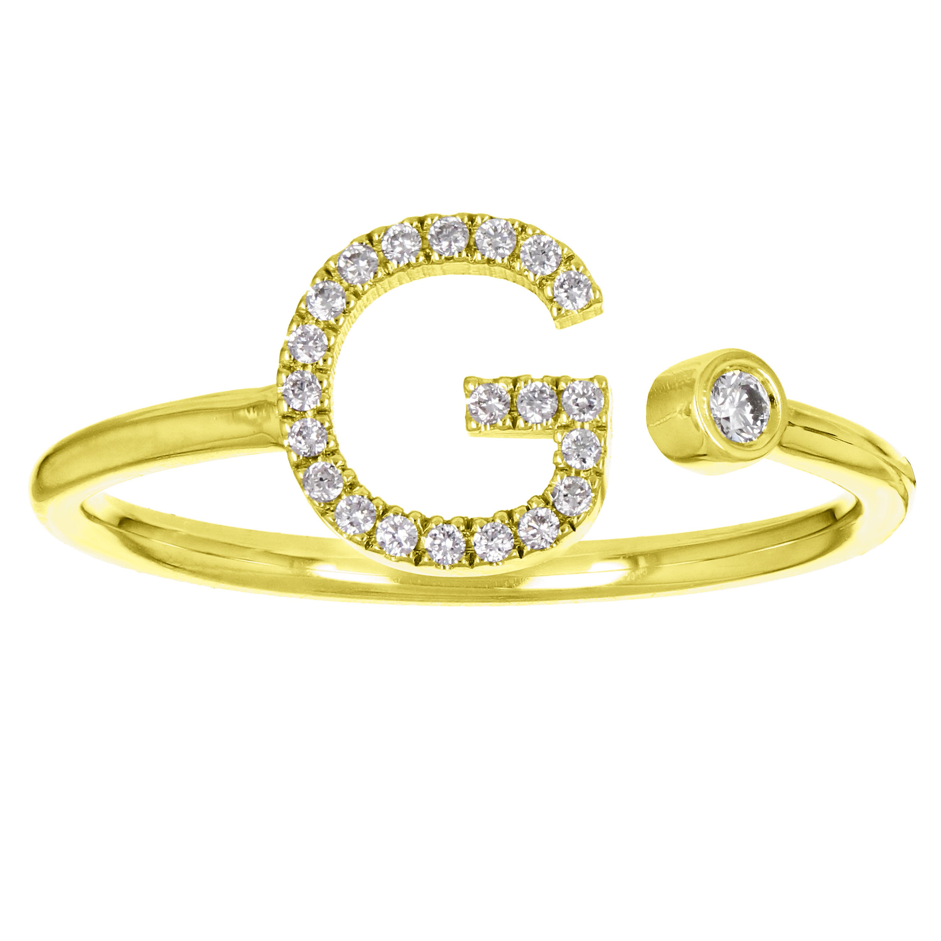 14k Yellow Gold Diamond Initial Letter G Ring Size 6 - Letter G,Yellow