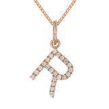 14k Rose Gold Diamond Initial Letter R Charm Pendant Necklace 18" - Letter R,Rose