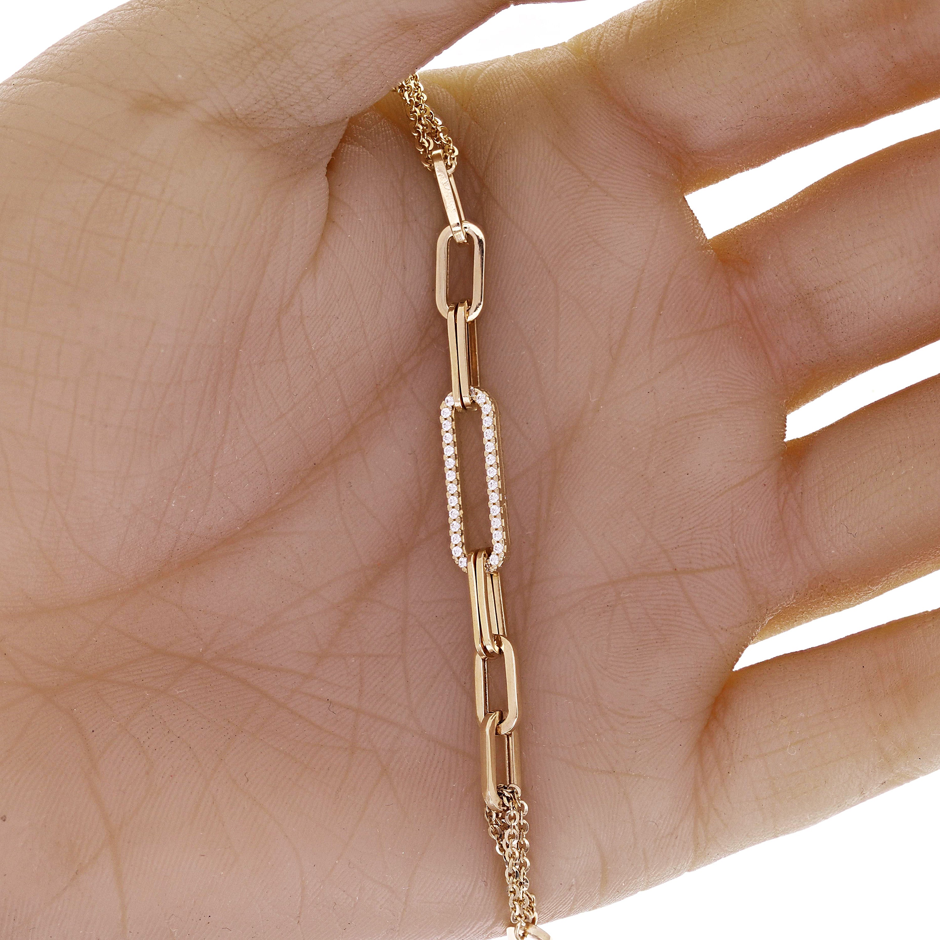Italian 14k Yellow Gold Paper Clip Link & Rolo Chain Bracelet 7.5" 5.8mm 5 grams