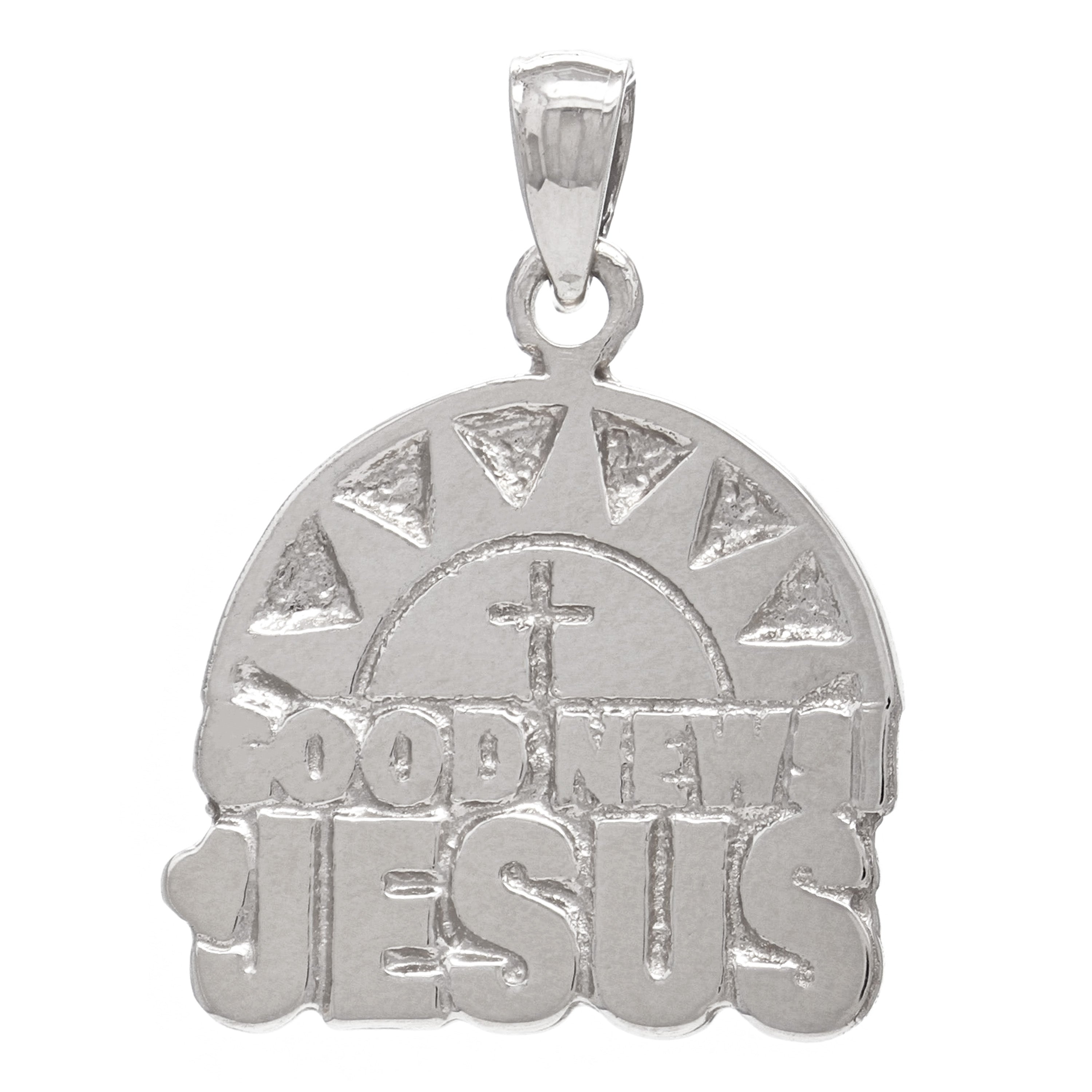 14k White Gold Sun Cross GOOD NEWS JESUS Pendant - White