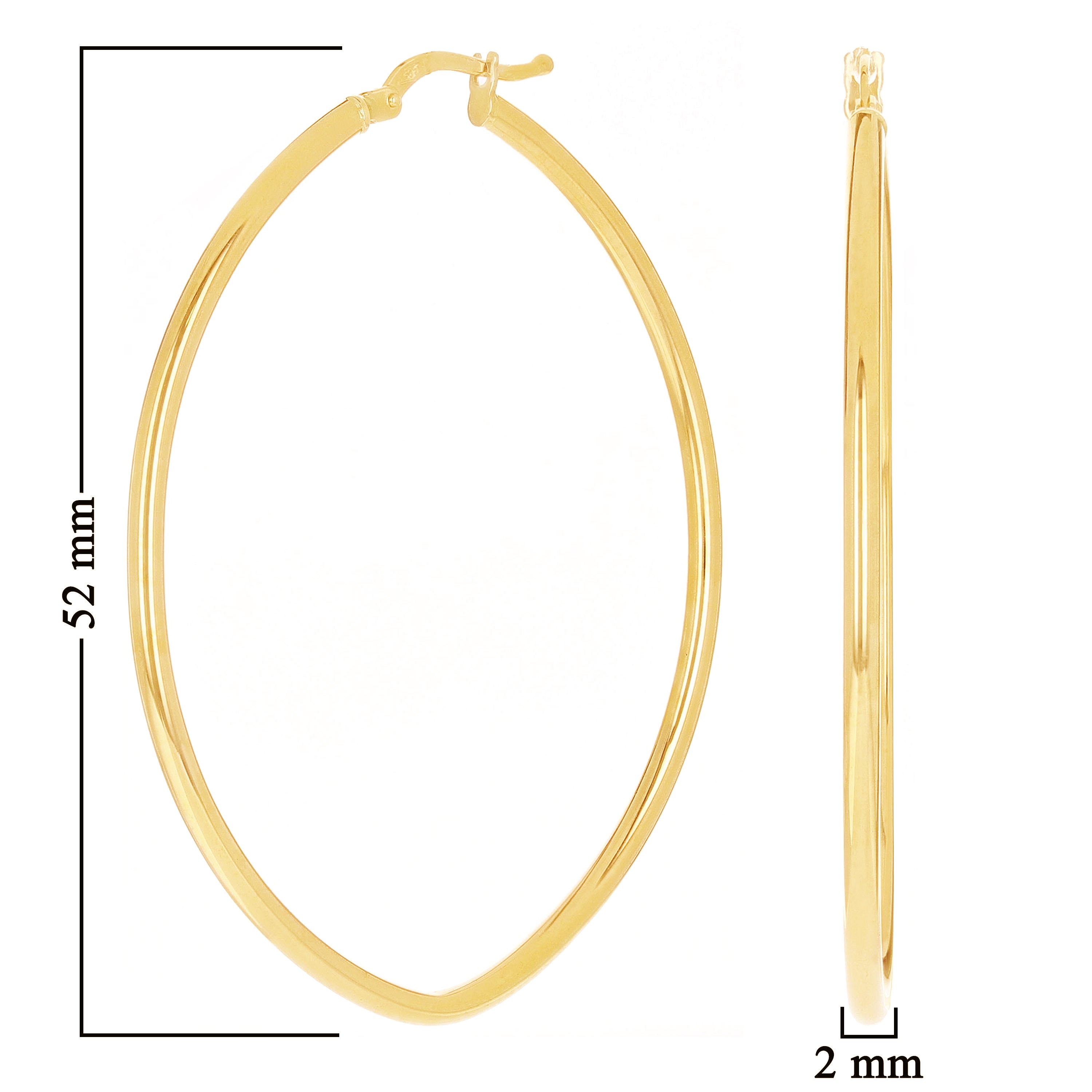 Italian 14k Yellow Gold High Polish Oval Hoop Earrings 2" 2mm 2.9 grams