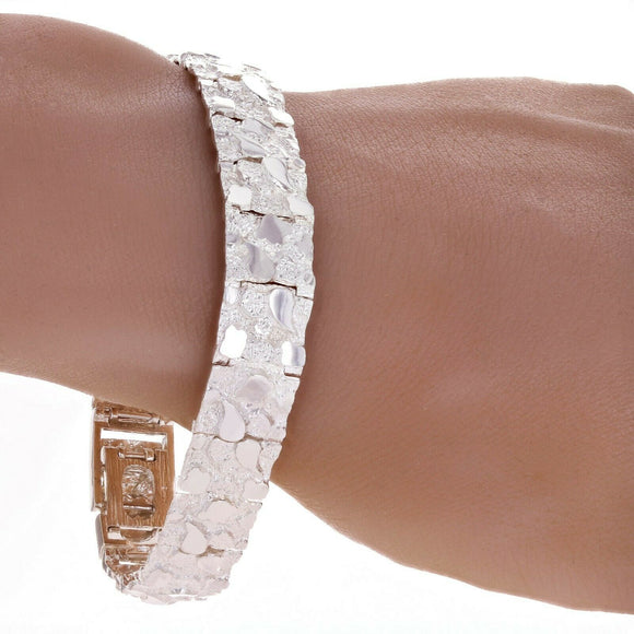925 Sterling Silver Solid Nugget Bracelet Adjustable 8