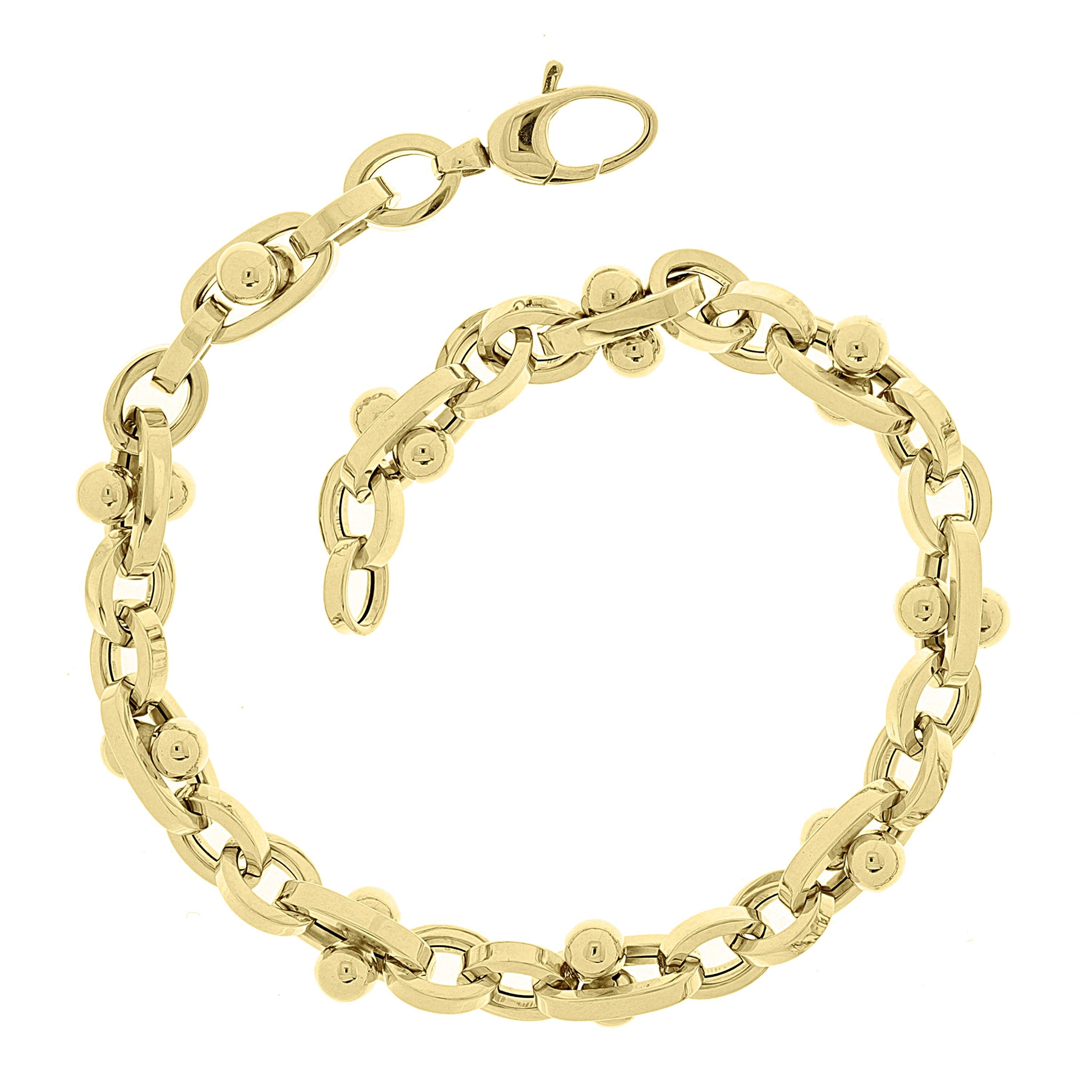 Italian 14k Yellow Gold Hollow Oval Ball Bead Links Bracelet 8" 6mm 7.7 grams