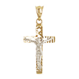 Italian 14k Two Tone Gold 3D Double Sided Crucifix Cross Charm Pendant 1.1" 1.7g