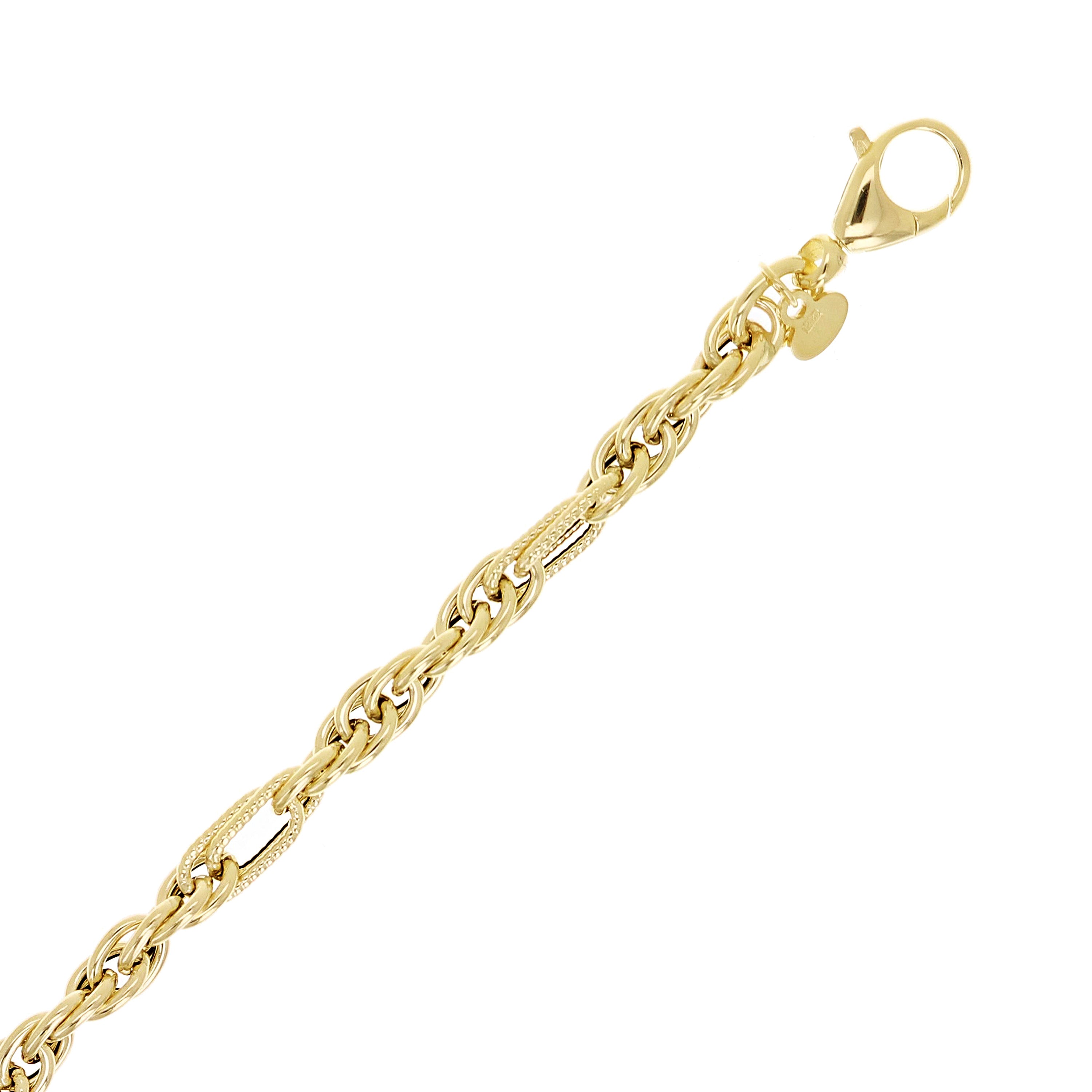 Italian 14k Yellow Gold Double Rope& Plain Oval Link Bracelet 7.75" 3.4 grams