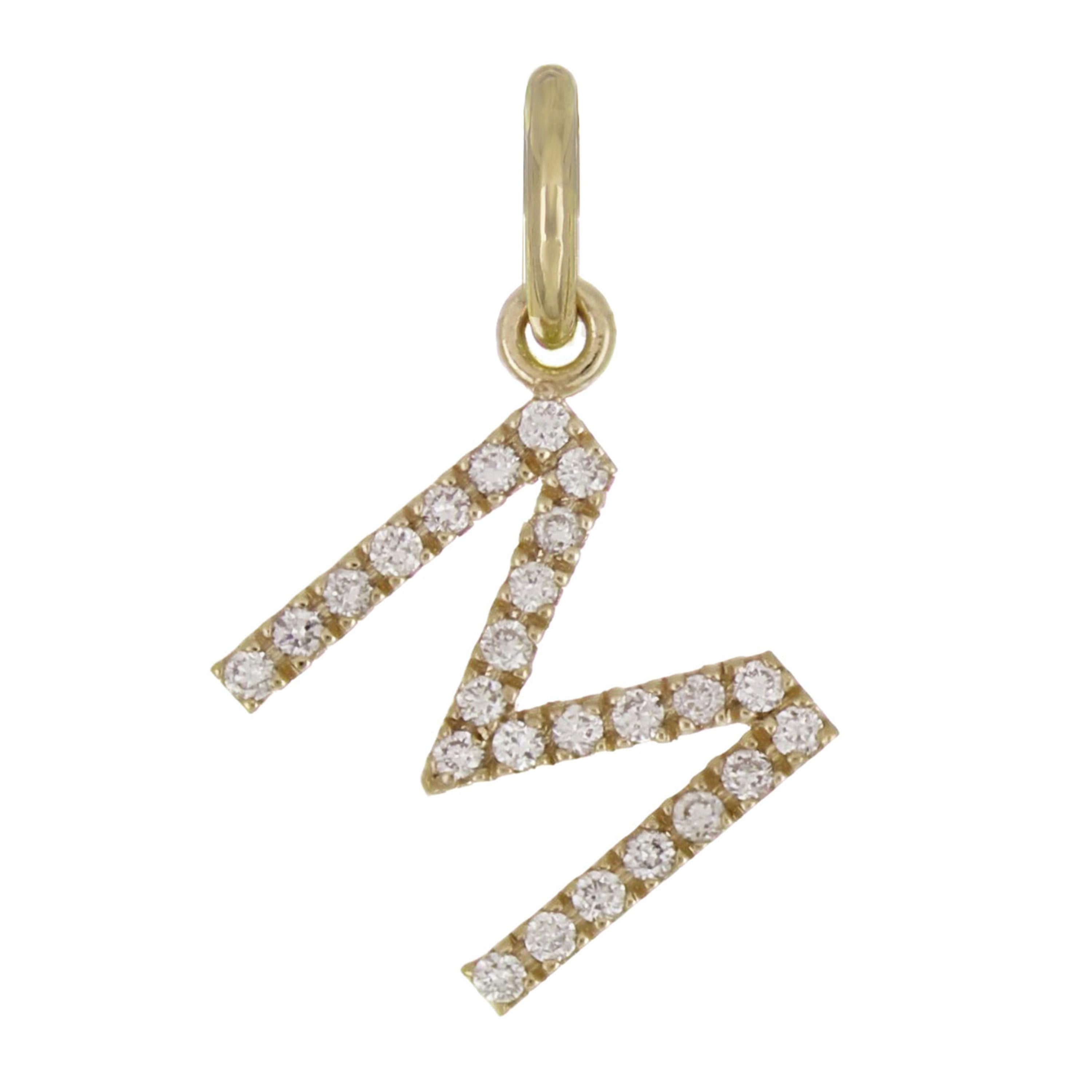 14k Yellow Gold Diamond Initial Letter M Charm Pendant - Letter M,Yellow