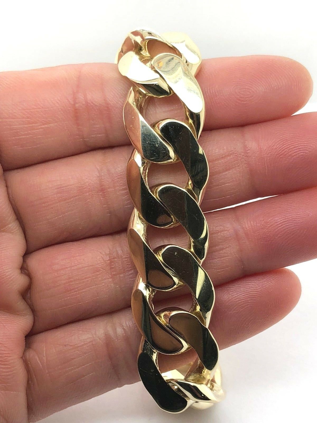 Men's 14k Yellow Gold Solid Heavy Cuban Link Chain Bracelet 9.5" 15.6mm 86.6g - 9.5"