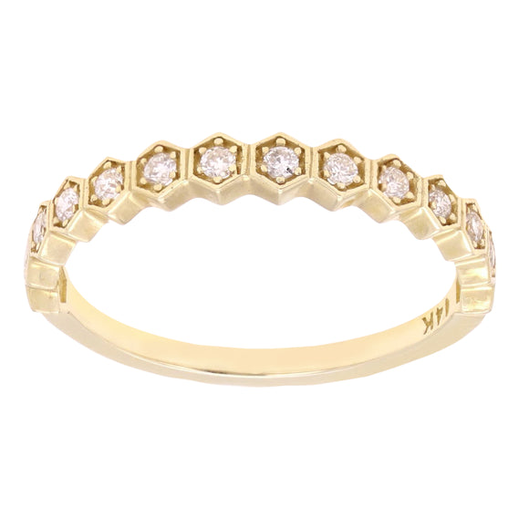 14k Yellow Gold Diamond Geometric Square Stacking Ring Wedding Band - Yellow