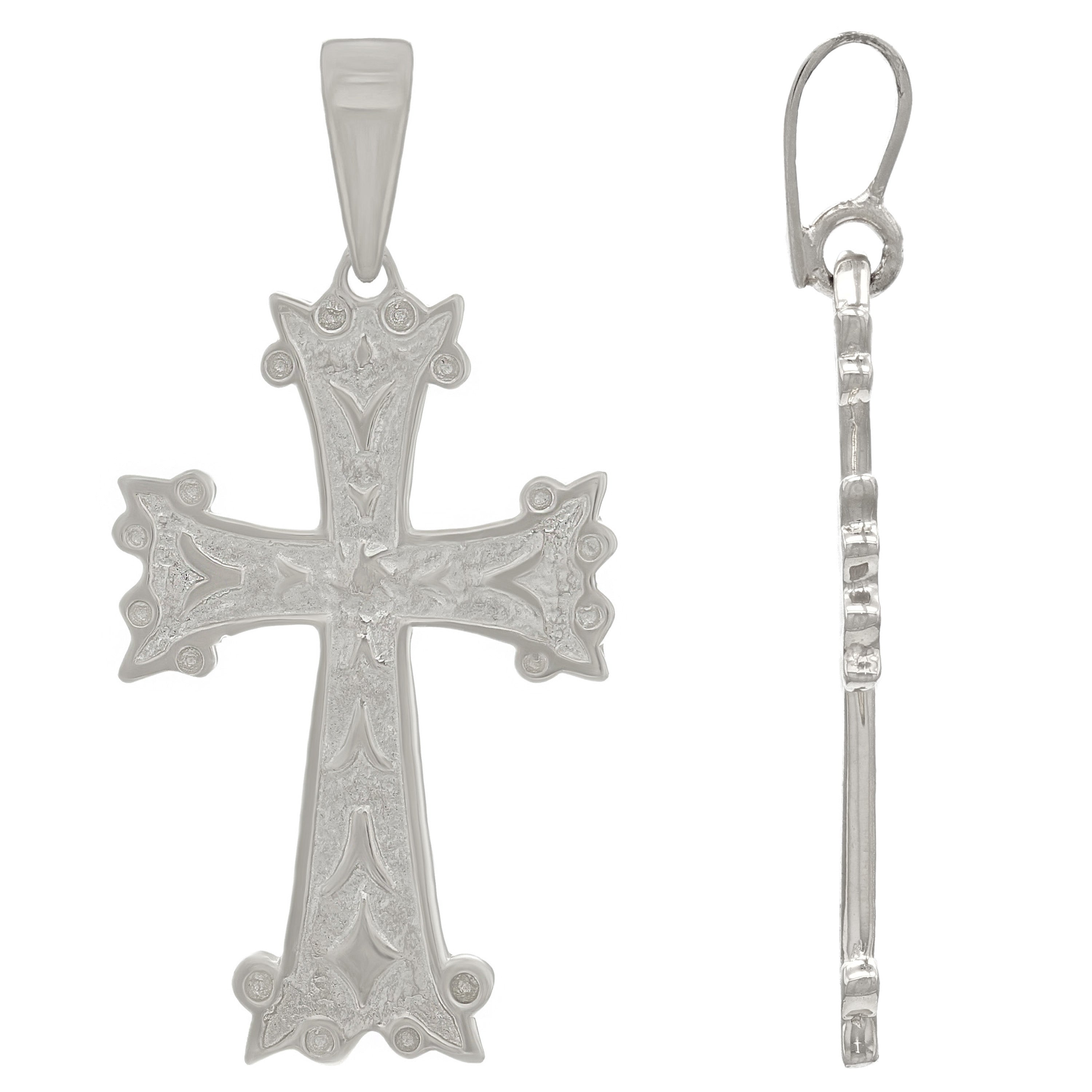 14k White Gold Khachkar Armenian Cross Charm Pendant 4.6 grams - White