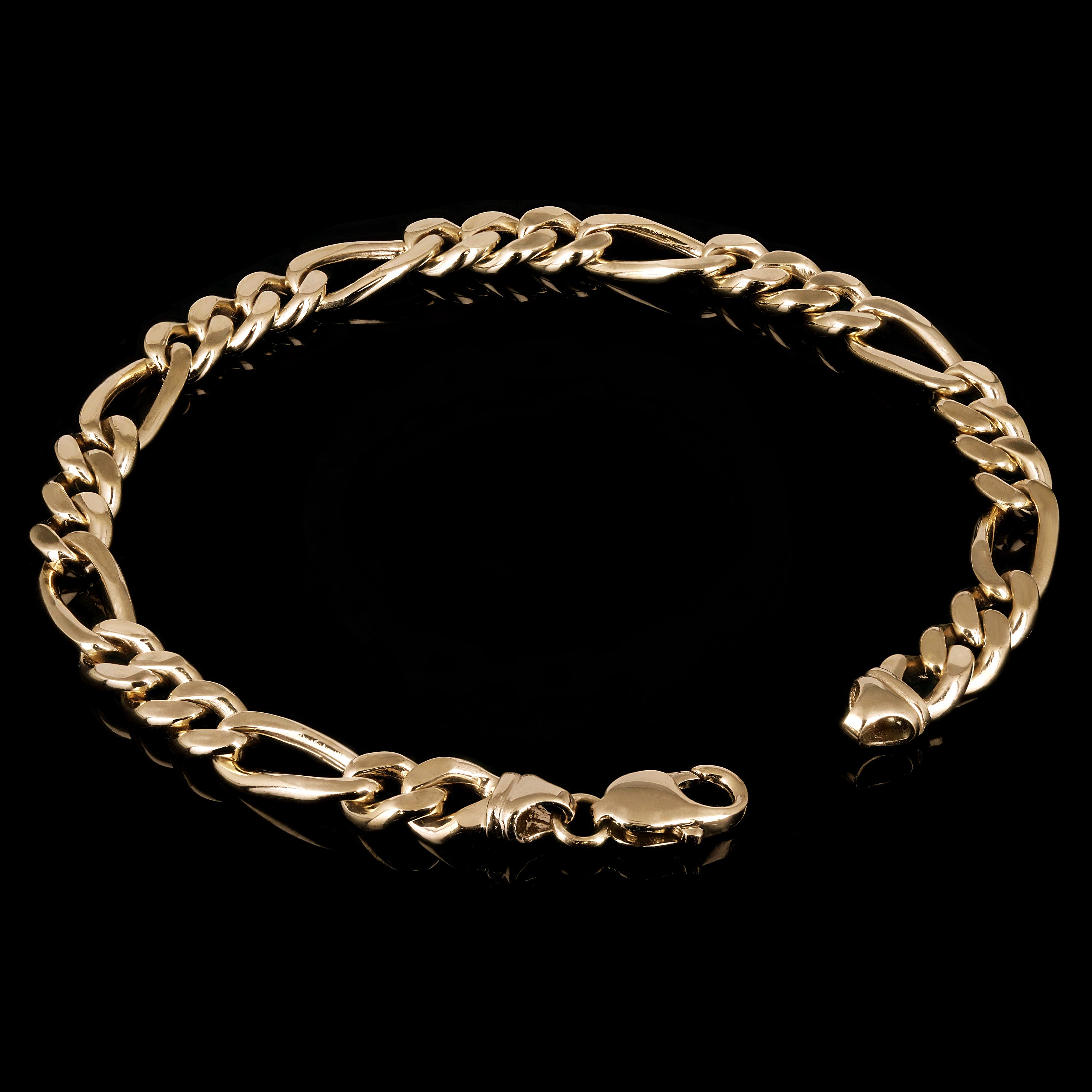 14k Yellow Gold Solid Figaro Chain Bracelet 7" 8.8mm 32.5 grams - 7" 32.5 grams