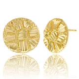 14k Yellow Gold Diamond Cut Nugget Round Stud Earrings 11.8mm 1.7 grams