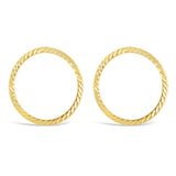 Italian 14k Yellow Gold Slim Diamond-Cut Eternity Circle Drop Hoop Stud Earrings - Shiny Yellow