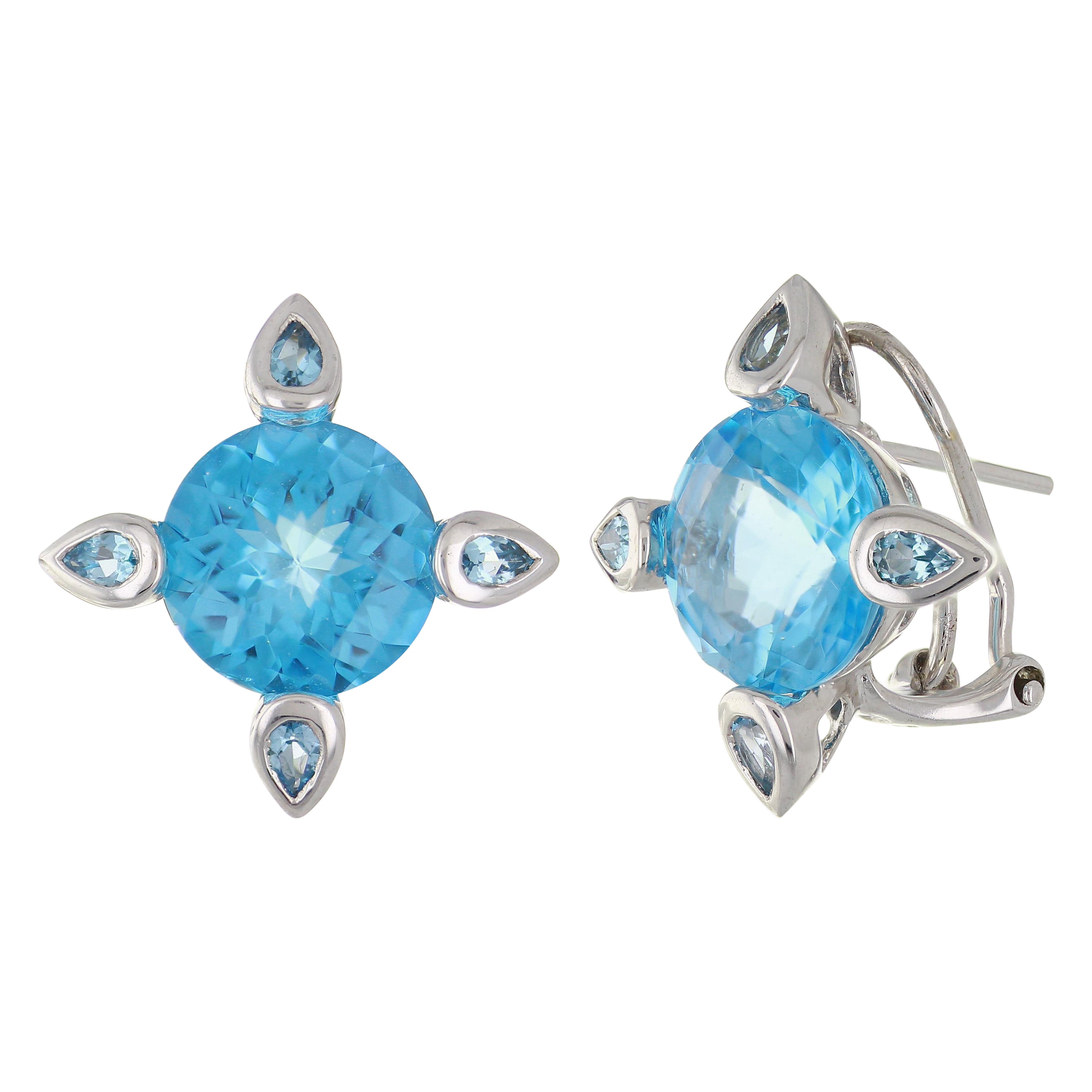 14k White Gold Blue Topaz Floral Earrings