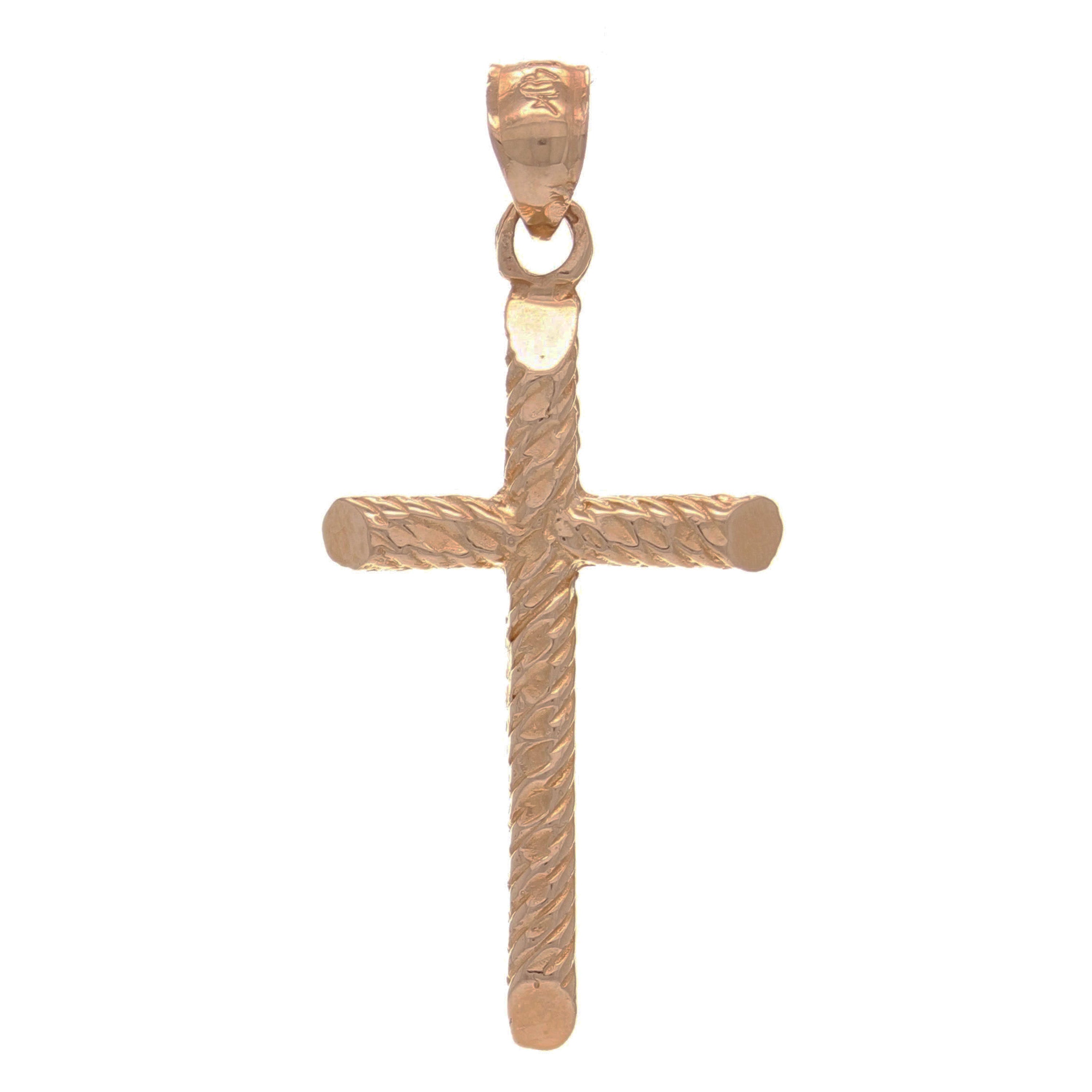 14k Rose Gold Religious Diamond Cut Cross Charm Pendant 2.5 grams - Rose