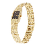 Women's 10k Yellow Gold Nugget Link Bracelet Geneve Watch with Diamonds 6.5-7" - Black Faceplate 7" 37.4 grams