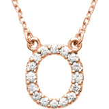 14k Rose Gold Diamond Initial Letter O Alphabet Rolo Pendant Necklace 18" - Letter O,Rose