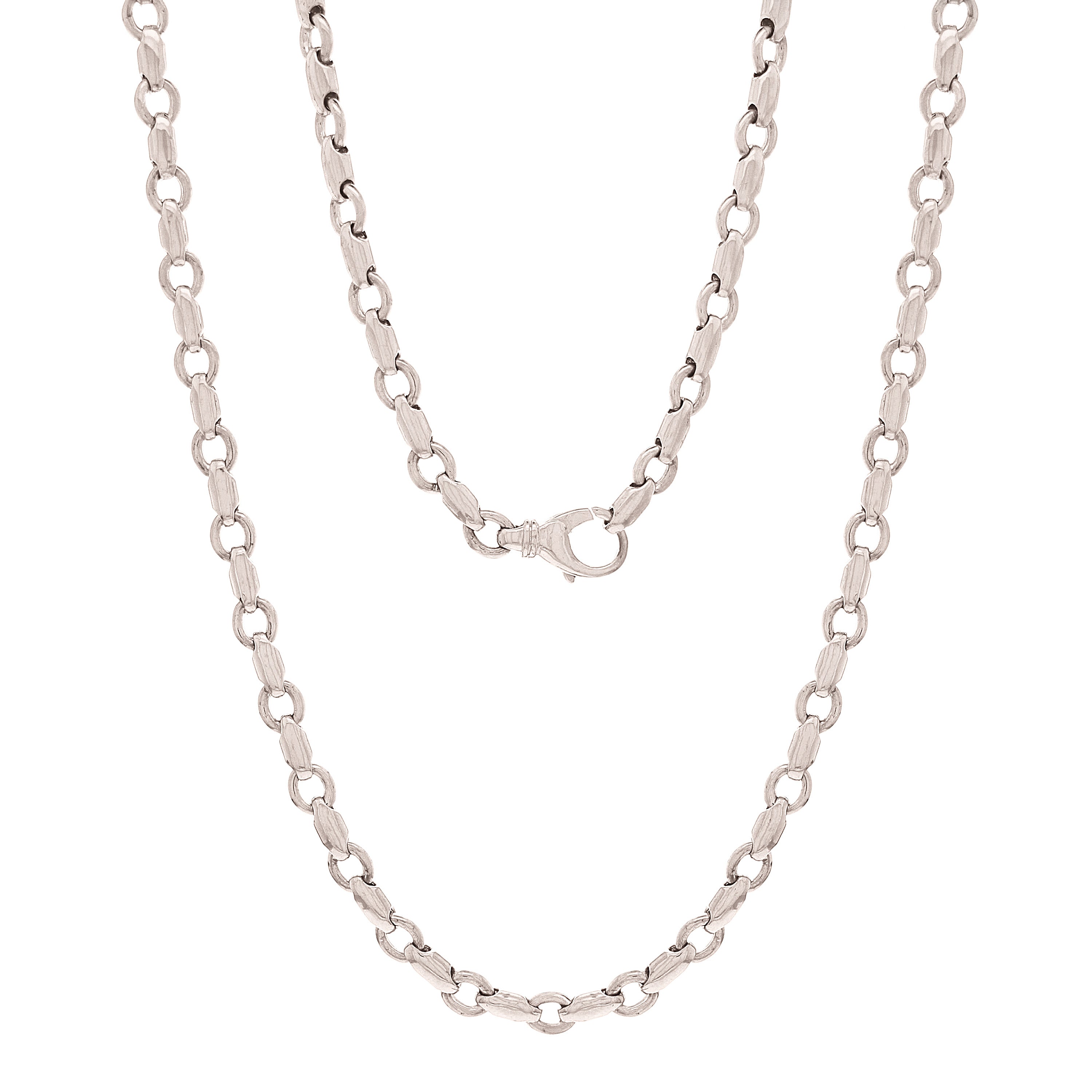 Men's 14k White Gold Handmade Fashion Link Necklace 6.5mm 20"-30"